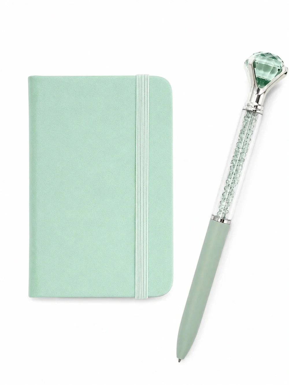 Mint Green A7 Notebook & Crystal Diamond Pen Gift Set Journal Pocket Planner NEW